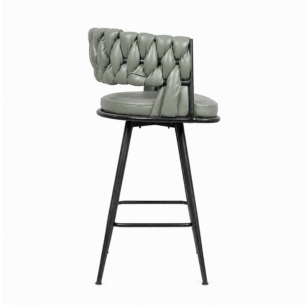 Presley Sage Braided Faux Leather Bar Stool with Black Metal Legs