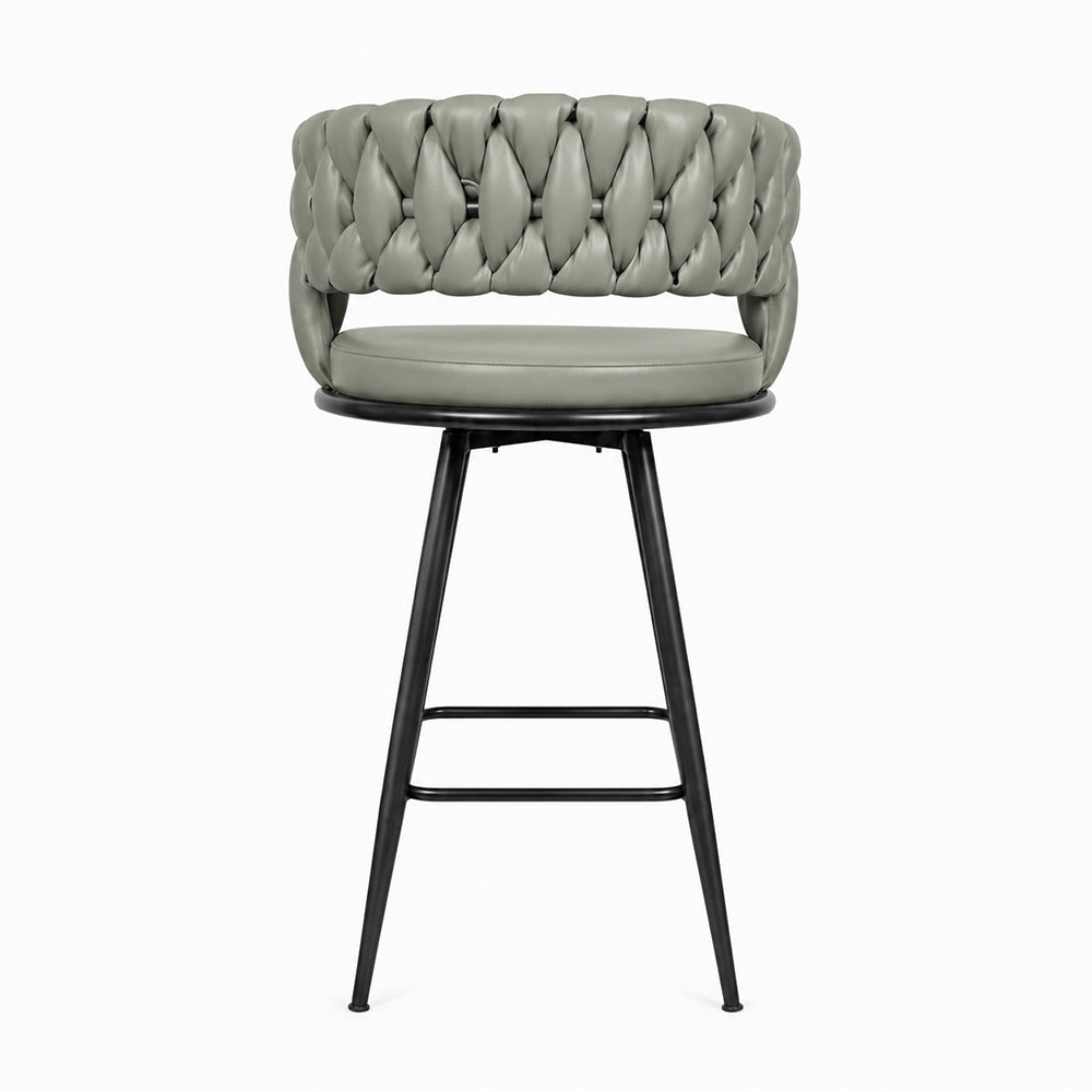 Presley Sage Braided Faux Leather Bar Stool with Black Metal Legs