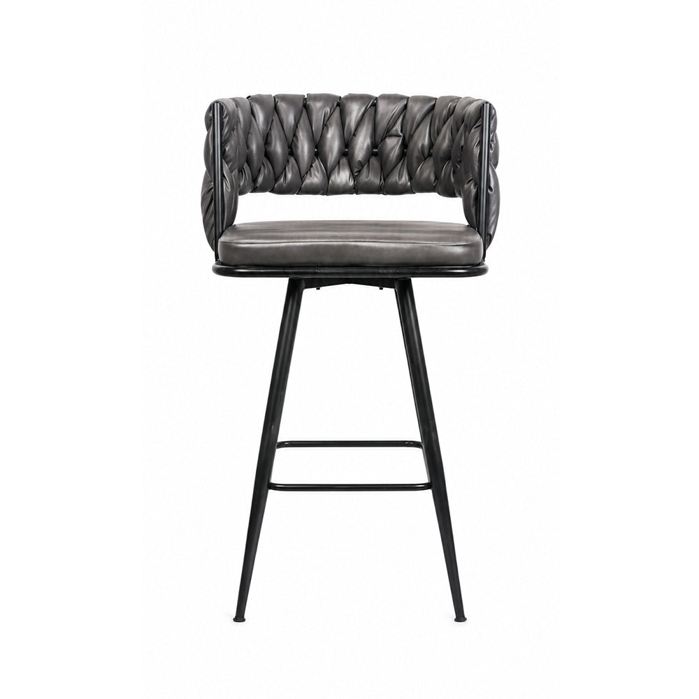Presley Grey Braided Faux Leather Bar Stool with Black Metal Legs