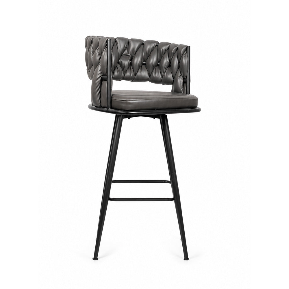 Presley Grey Braided Faux Leather Bar Stool with Black Metal Legs