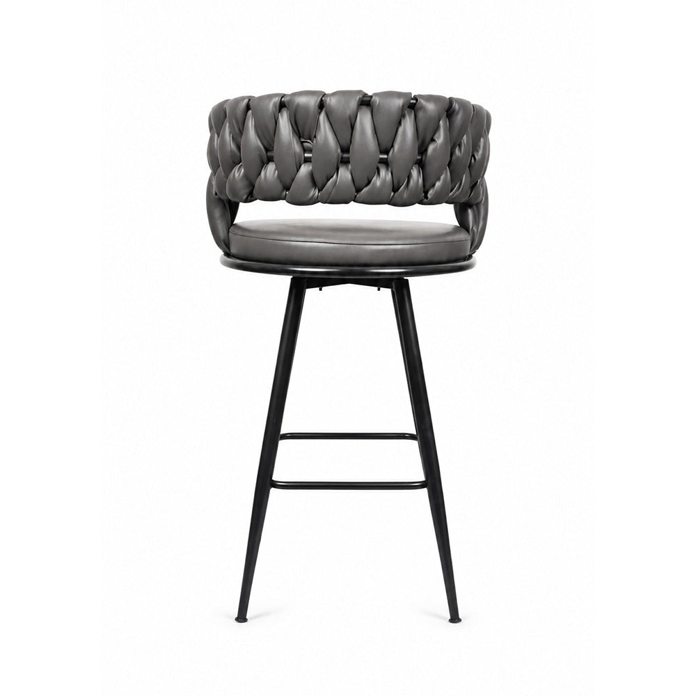 Presley Grey Braided Faux Leather Bar Stool with Black Metal Legs
