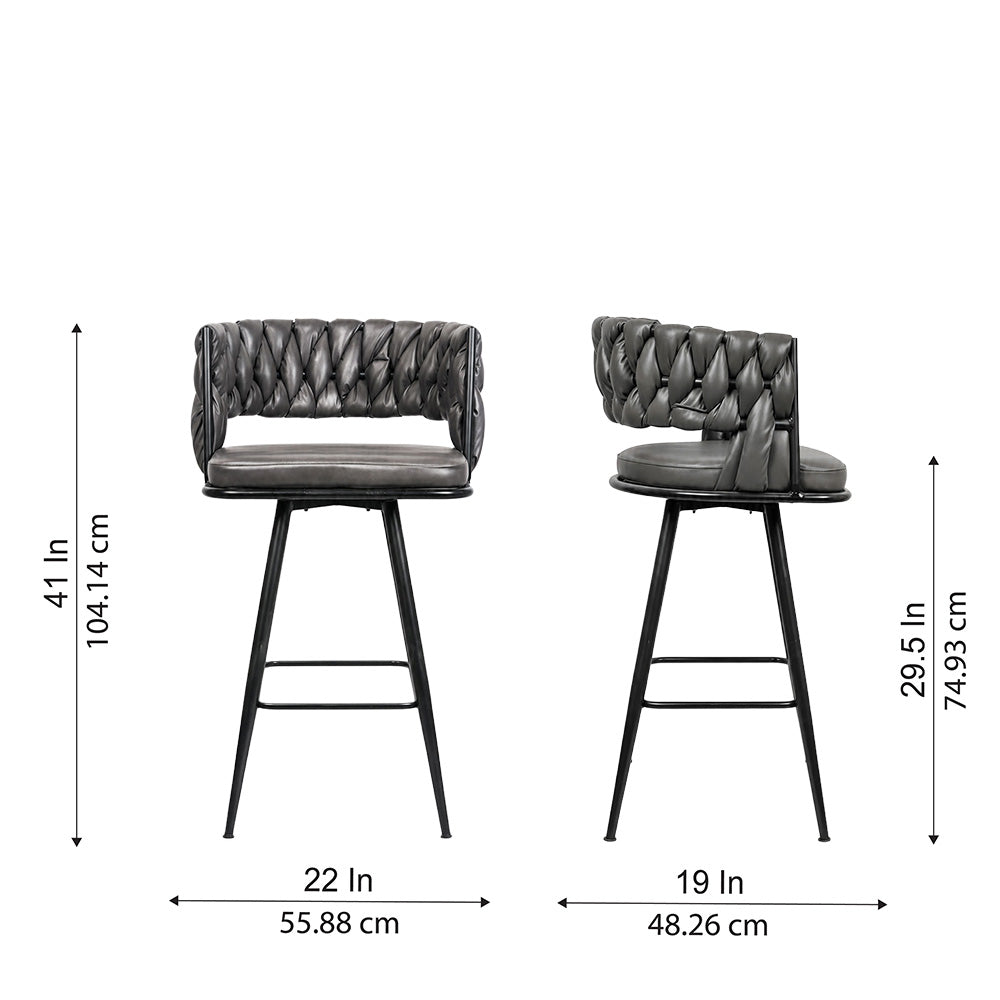 Presley Grey Braided Faux Leather Bar Stool with Black Metal Legs