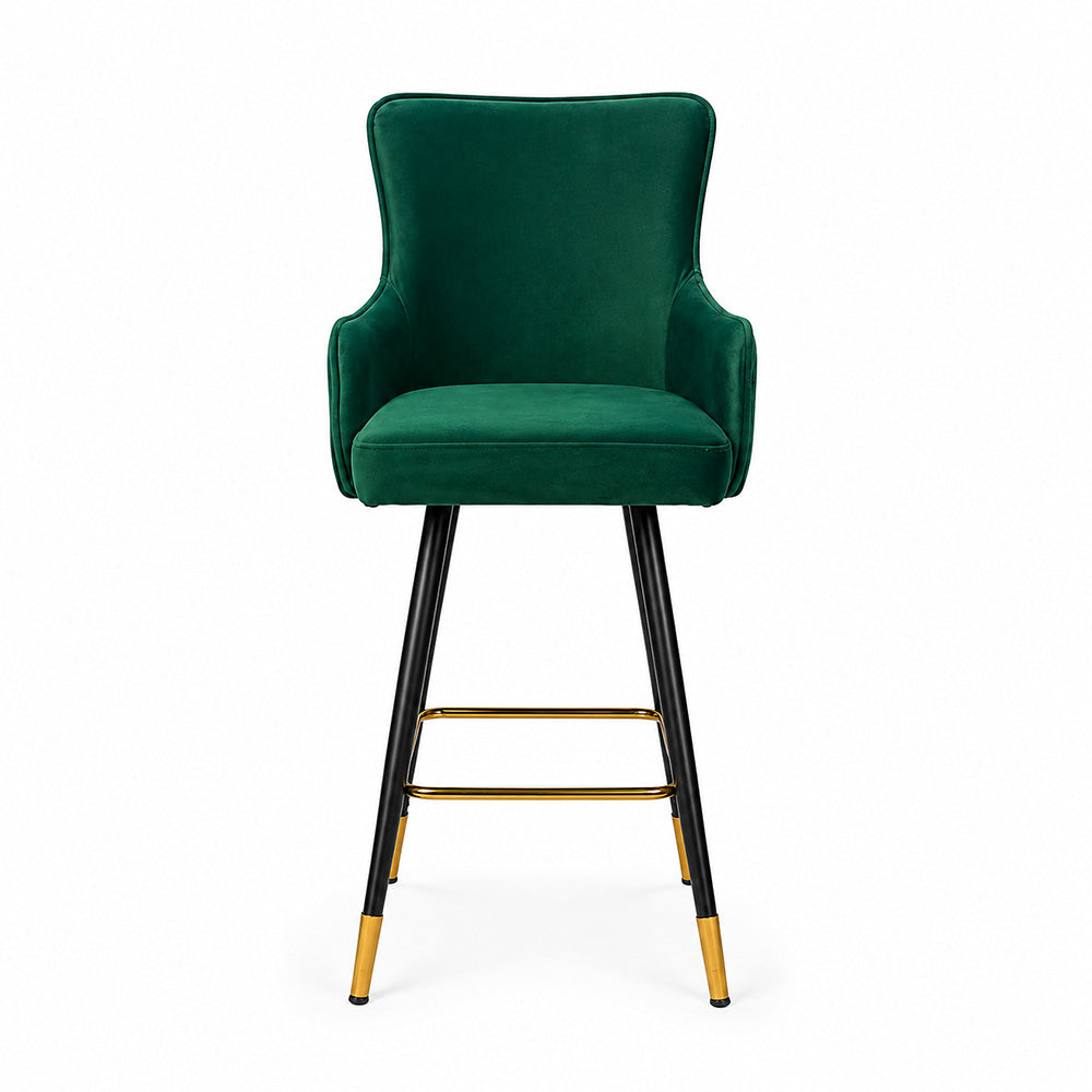 Nolen Green Upholstered Counter Height Bar Stool with Black Metal Legs & Gold Accents