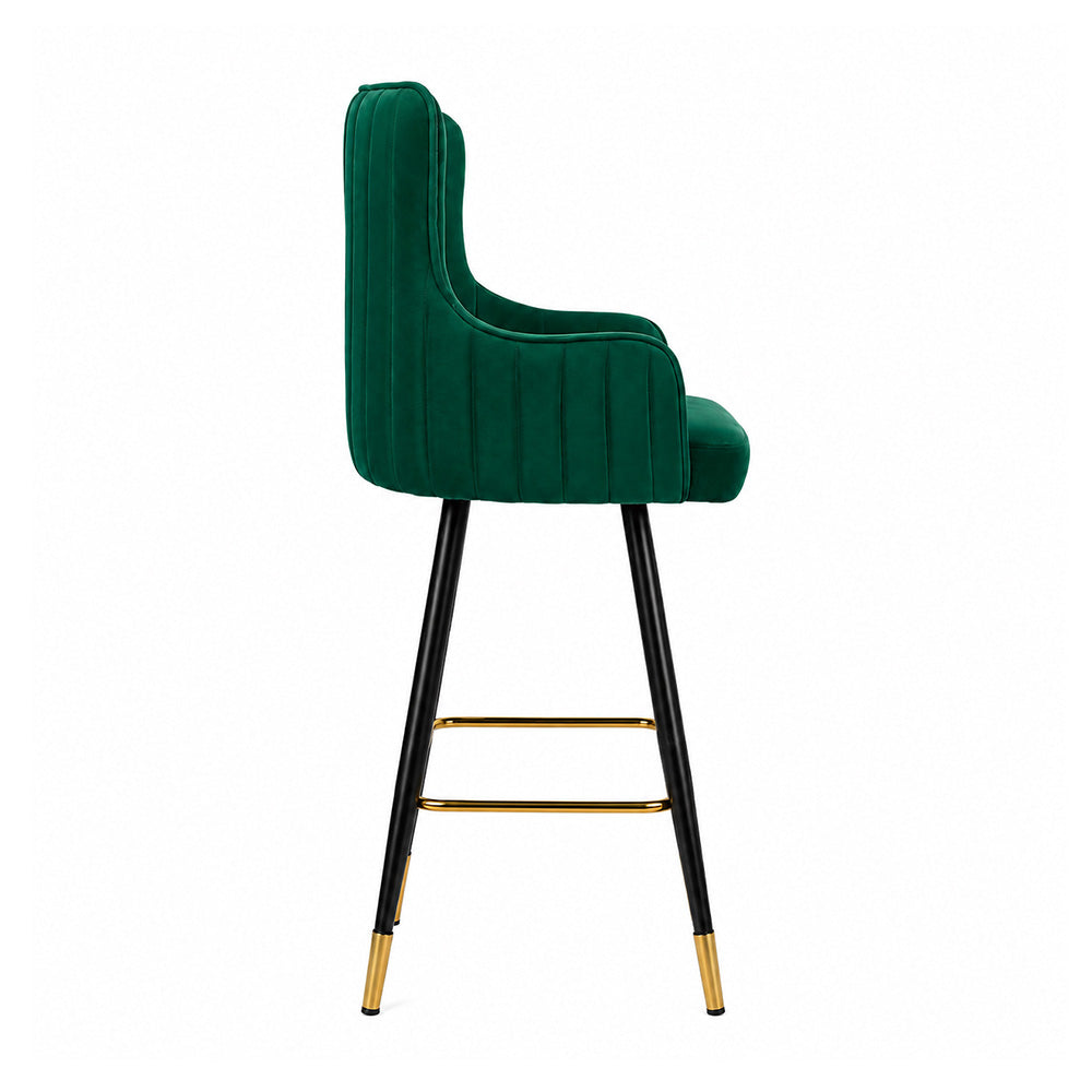 Nolen Green Upholstered Counter Height Bar Stool with Black Metal Legs & Gold Accents
