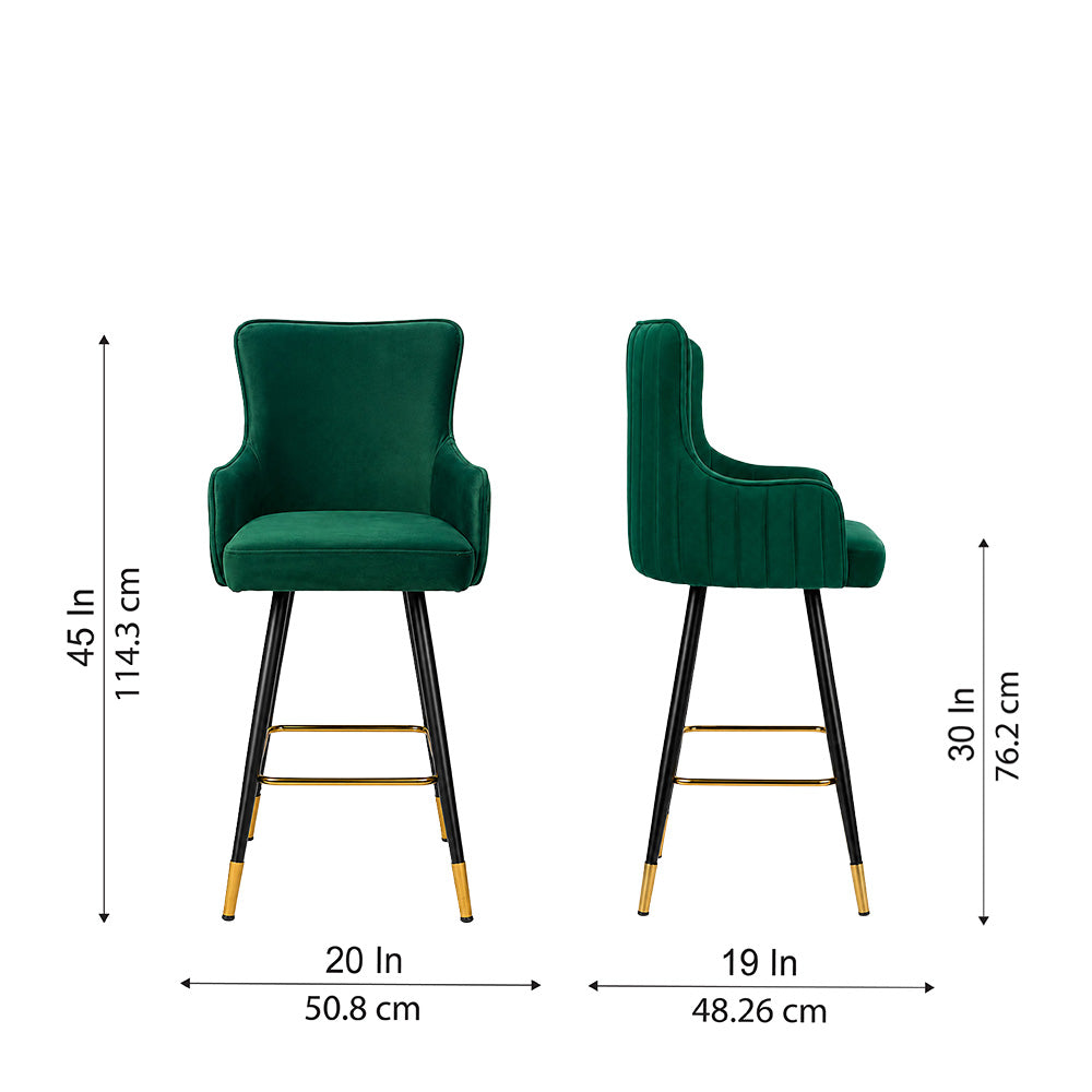 Nolen Green Upholstered Counter Height Bar Stool with Black Metal Legs & Gold Accents