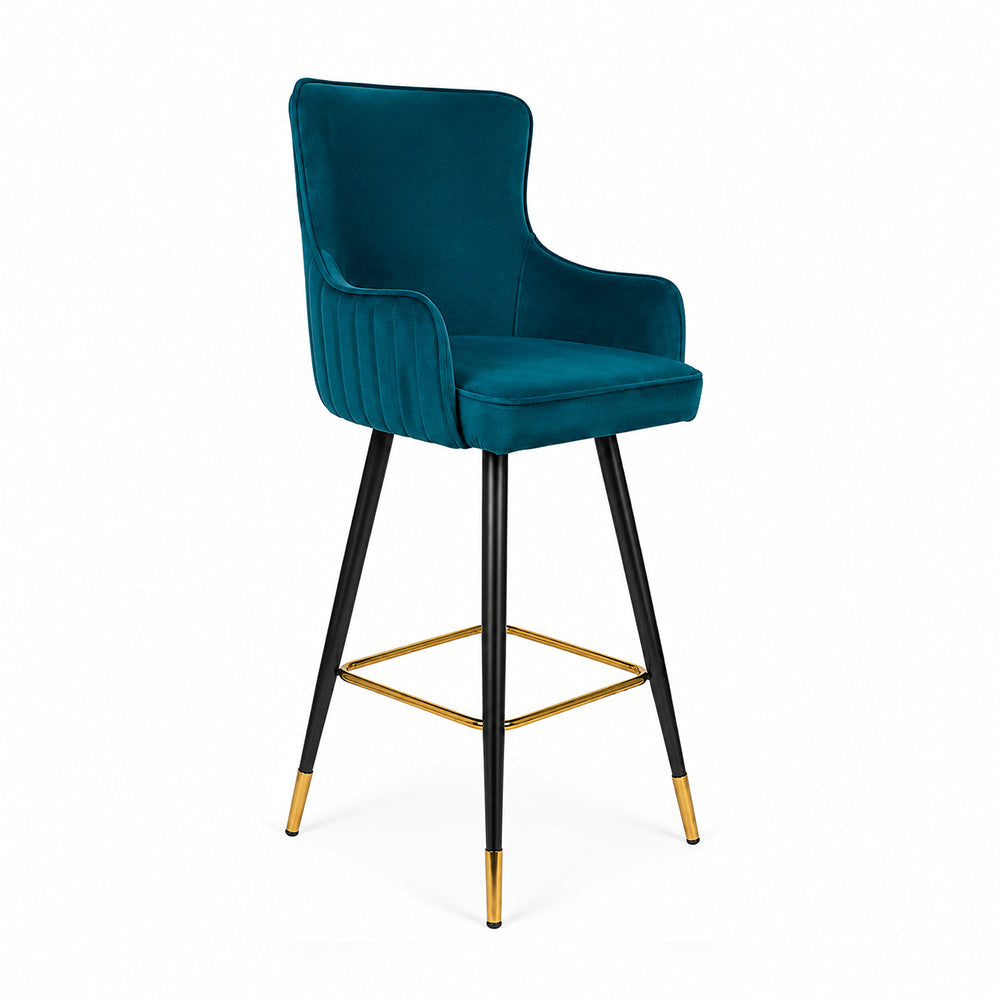 Nolen Teal Upholstered Counter Height Bar Stool with Black Metal Legs & Gold Accents