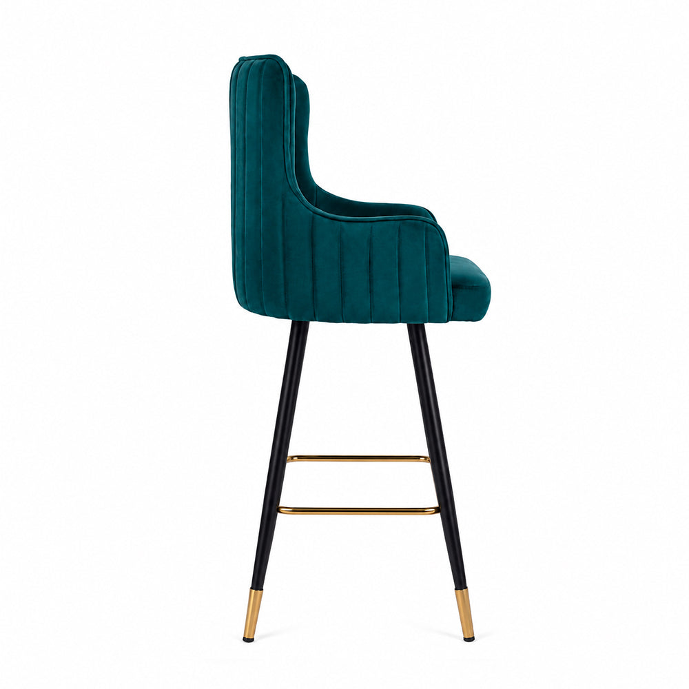 Nolen Teal Upholstered Counter Height Bar Stool with Black Metal Legs & Gold Accents