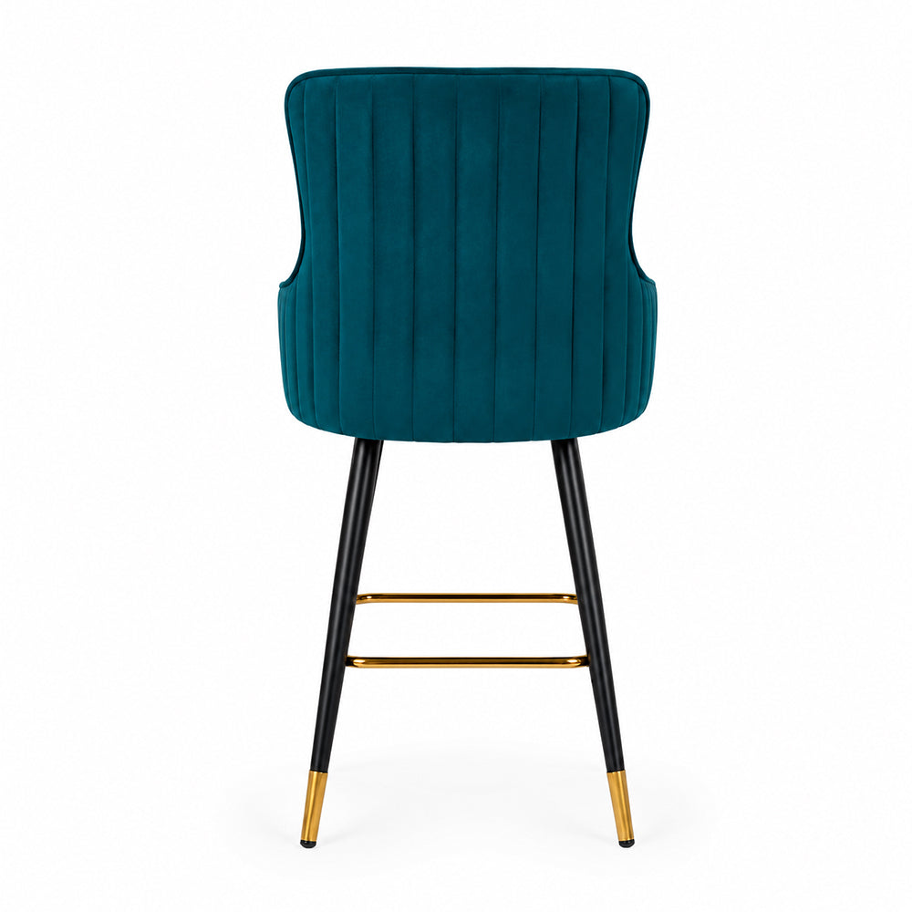 Nolen Teal Upholstered Counter Height Bar Stool with Black Metal Legs & Gold Accents