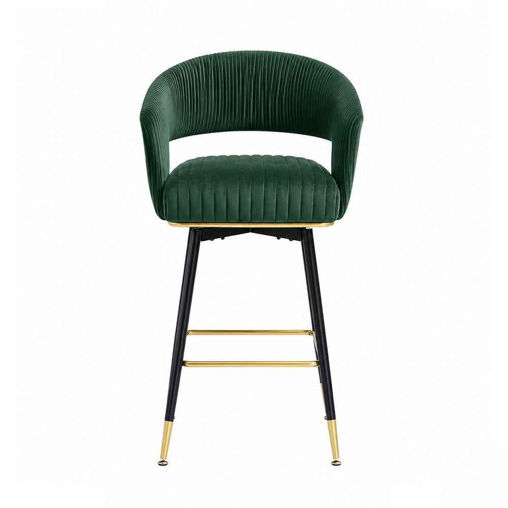 Mixoy Green Velvet Counter Height Bar Stool with Black Metal Legs & Gold Accents