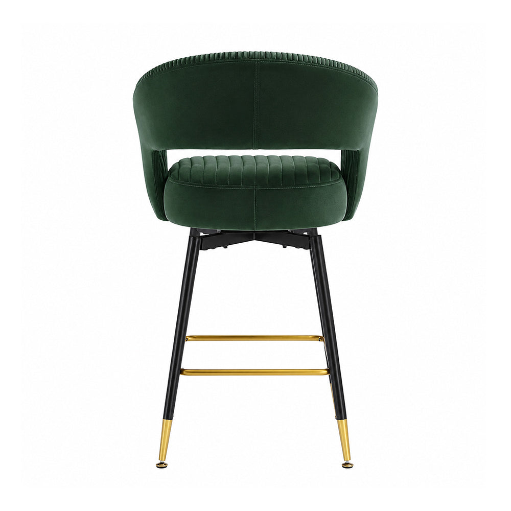 Mixoy Green Velvet Counter Height Bar Stool with Black Metal Legs & Gold Accents