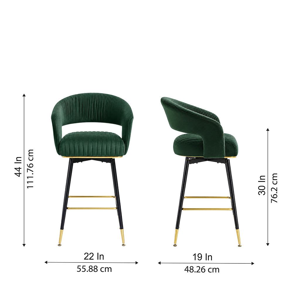 Mixoy Green Velvet Counter Height Bar Stool with Black Metal Legs & Gold Accents
