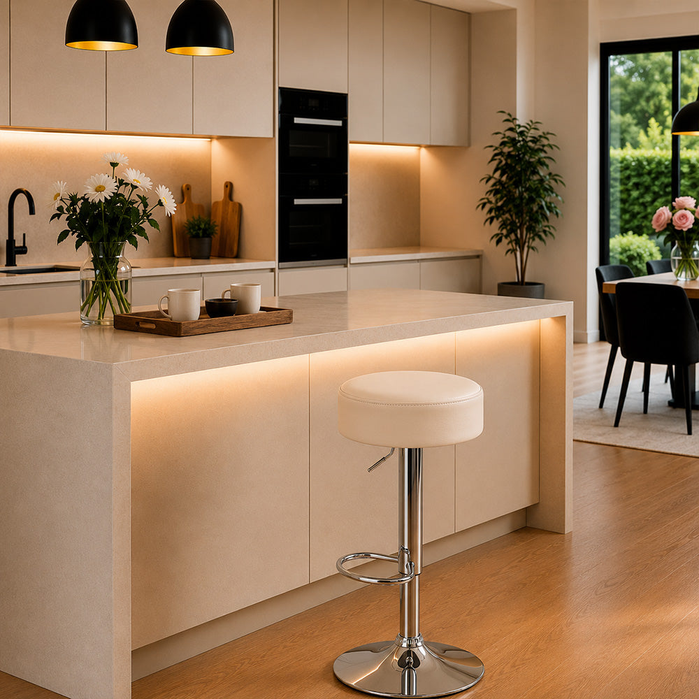 Linon Beige Adjustable Swivel Bar Stool with Chrome Hydraulic Base