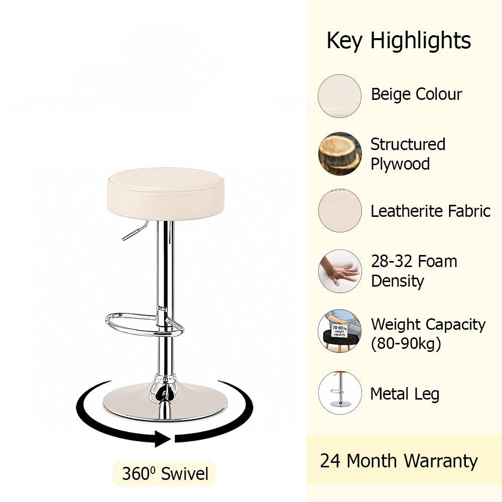 Linon Beige Adjustable Swivel Bar Stool with Chrome Hydraulic Base