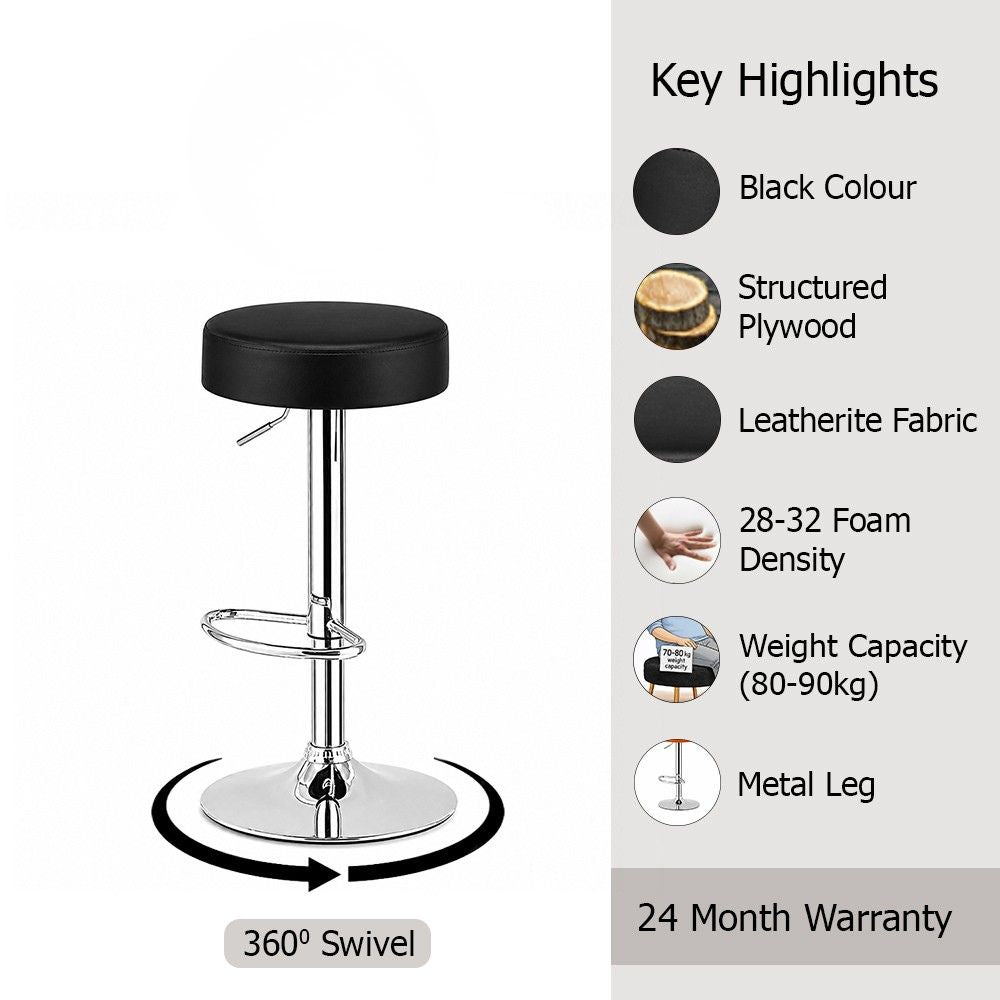 Linon Black Adjustable Swivel Bar Stool with Chrome Hydraulic Base