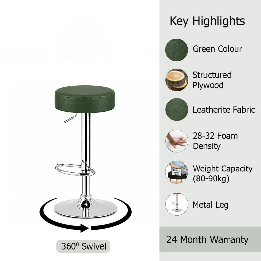 Linon Green Adjustable Swivel Bar Stool with Chrome Hydraulic Base