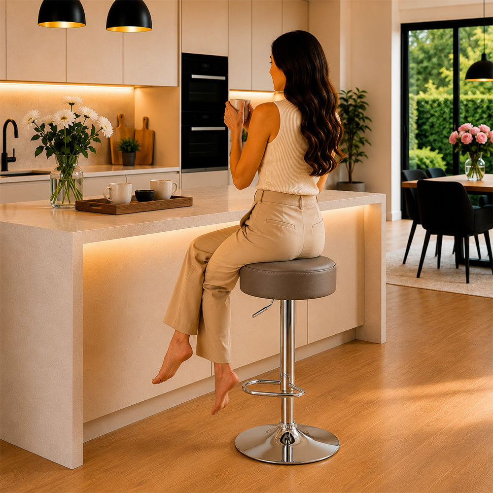 Linon Grey Adjustable Swivel Bar Stool with Chrome Hydraulic Base