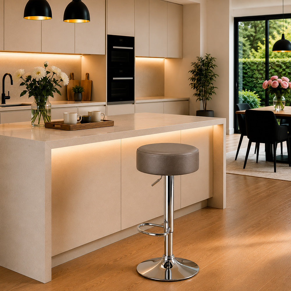 Linon Grey Adjustable Swivel Bar Stool with Chrome Hydraulic Base
