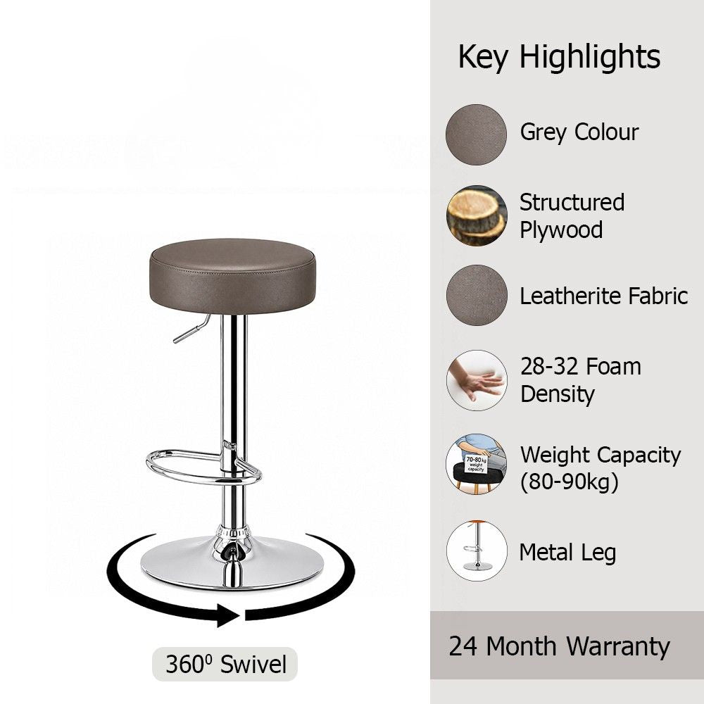 Linon Grey Adjustable Swivel Bar Stool with Chrome Hydraulic Base