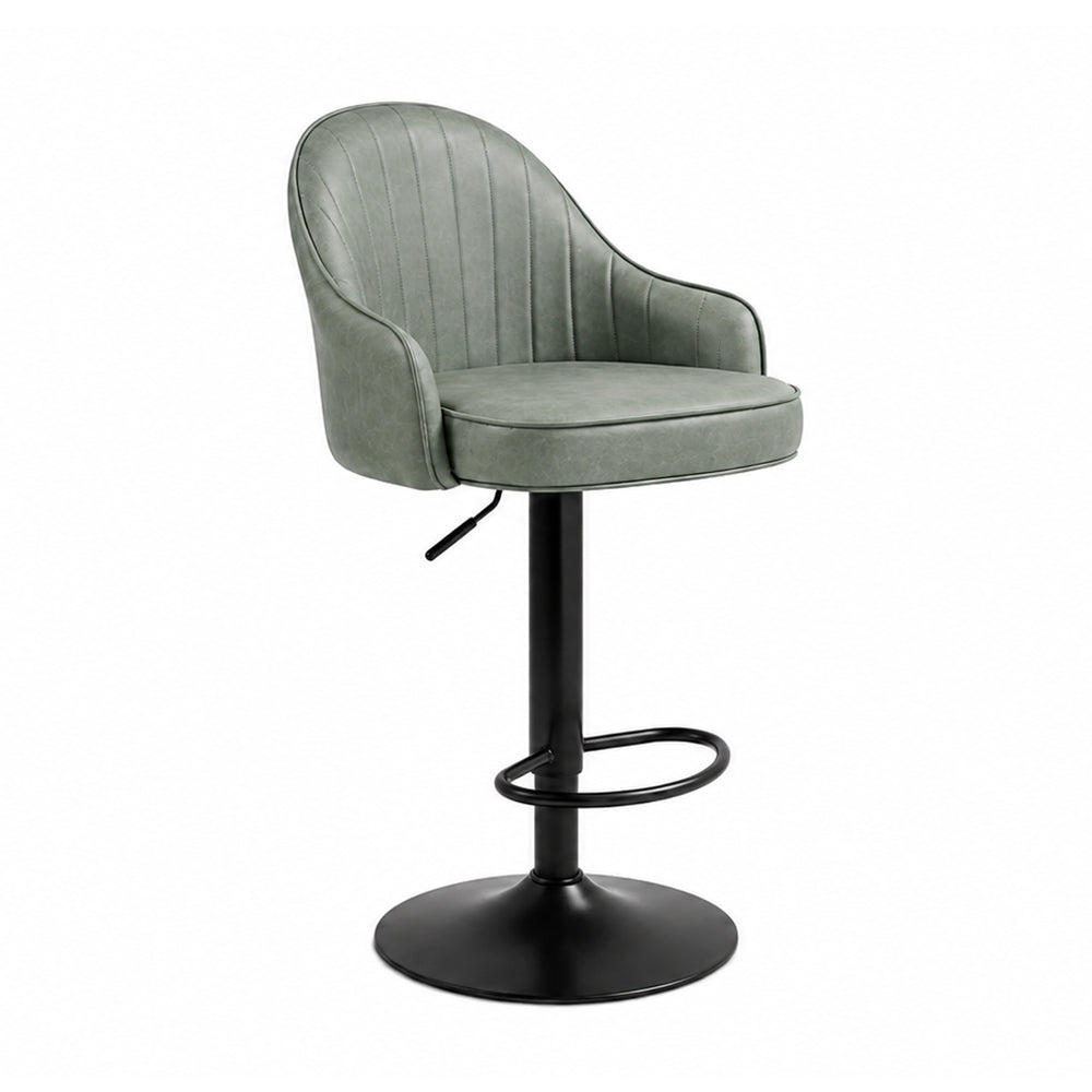 Kaelis Sage Faux Leather Adjustable Swivel Bar Stool with Black Hydraulic Base