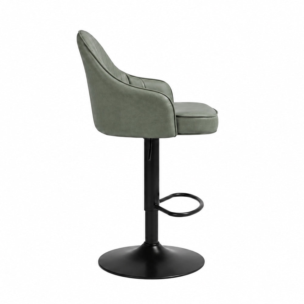 Kaelis Sage Faux Leather Adjustable Swivel Bar Stool with Black Hydraulic Base