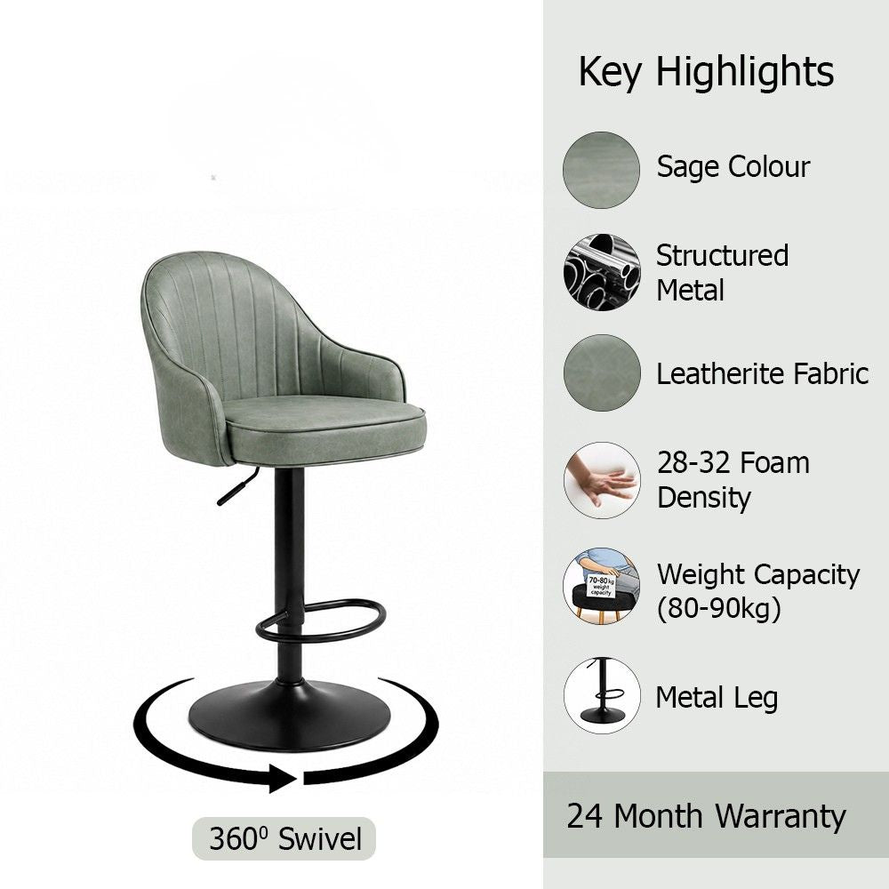 Kaelis Sage Faux Leather Adjustable Swivel Bar Stool with Black Hydraulic Base