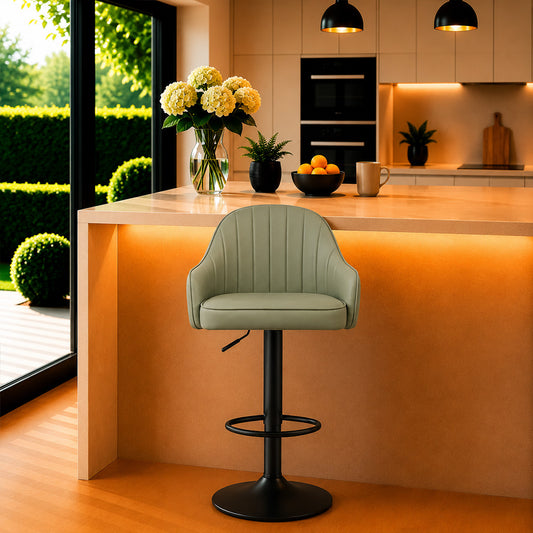 Kaelis Sage Faux Leather Adjustable Swivel Bar Stool with Black Hydraulic Base