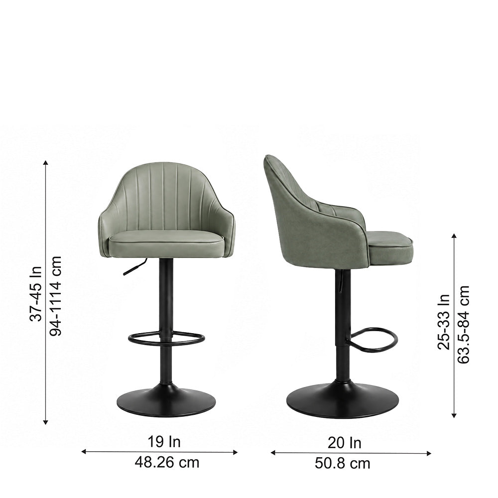 Kaelis Sage Faux Leather Adjustable Swivel Bar Stool with Black Hydraulic Base