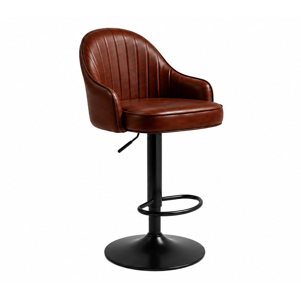 Kaelis Brown Faux Leather Adjustable Swivel Bar Stool with Black Hydraulic Base