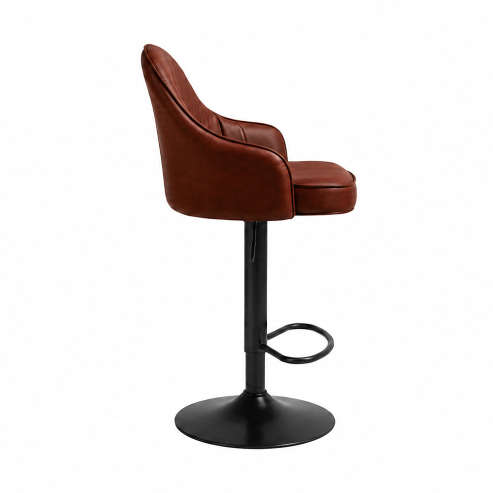 Kaelis Brown Faux Leather Adjustable Swivel Bar Stool with Black Hydraulic Base
