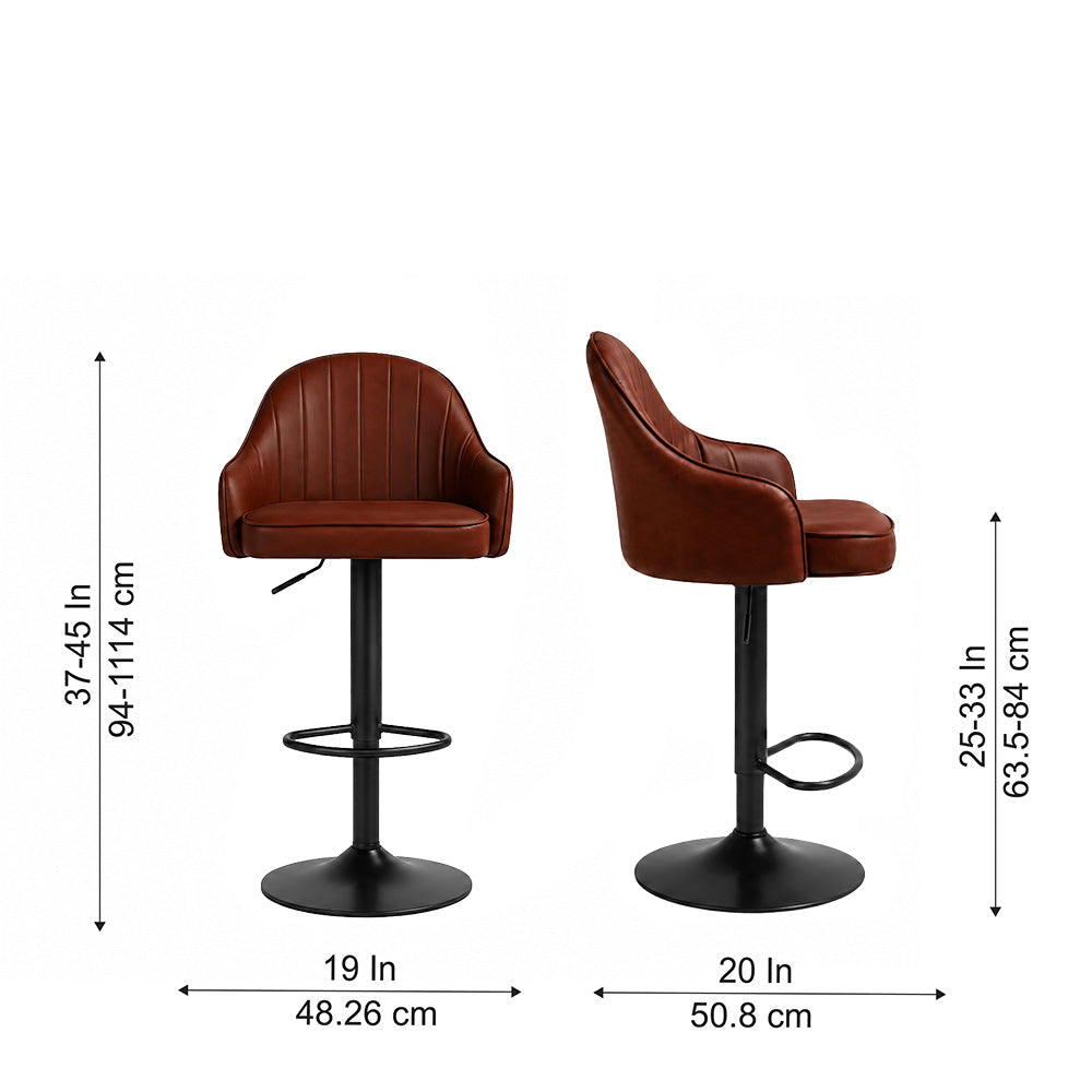 Kaelis Brown Faux Leather Adjustable Swivel Bar Stool with Black Hydraulic Base