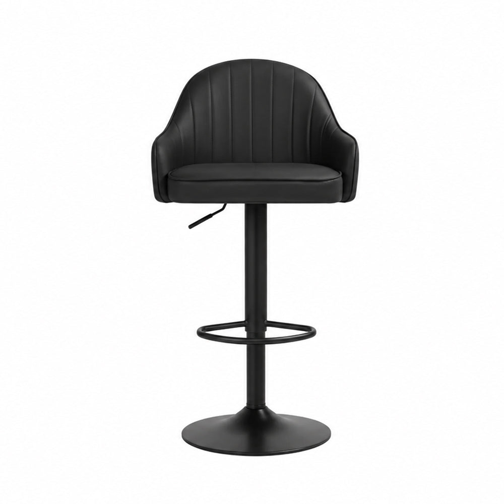 Kaelis Black Faux Leather Adjustable Swivel Bar Stool with Black Hydraulic Base