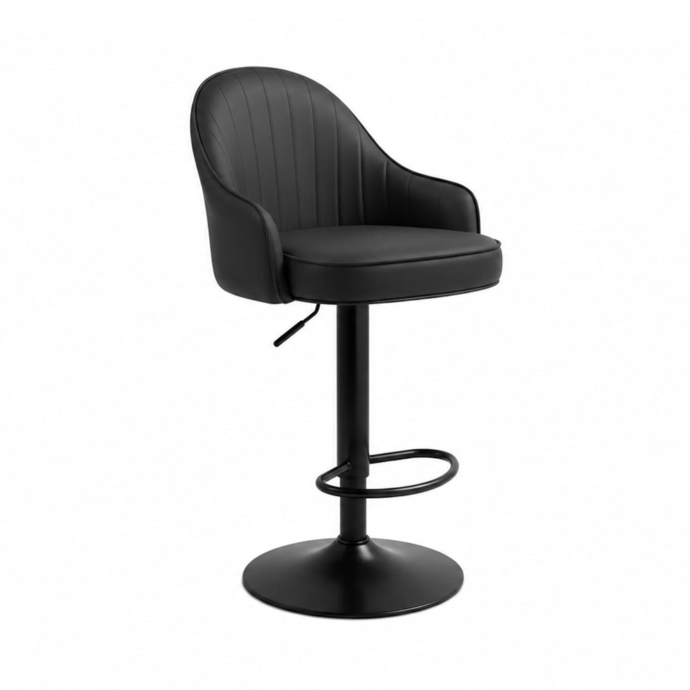 Kaelis Black Faux Leather Adjustable Swivel Bar Stool with Black Hydraulic Base