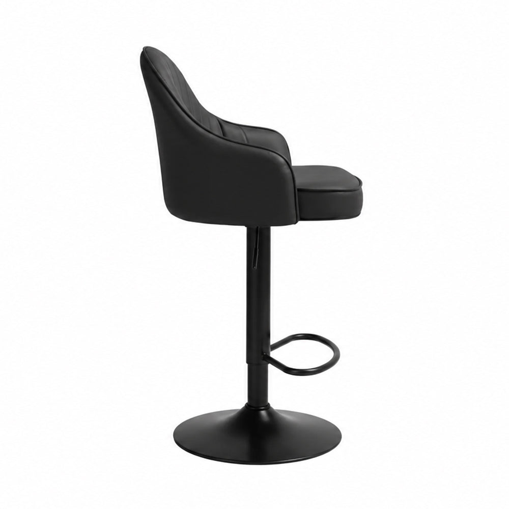 Kaelis Black Faux Leather Adjustable Swivel Bar Stool with Black Hydraulic Base