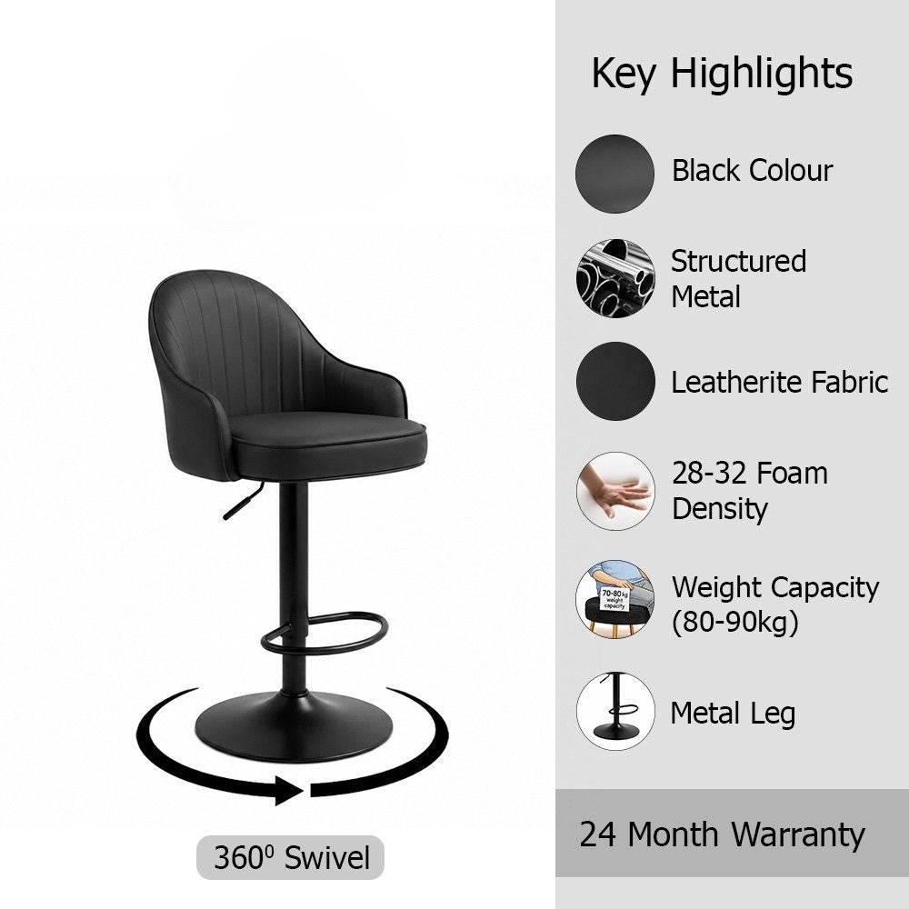 Kaelis Black Faux Leather Adjustable Swivel Bar Stool with Black Hydraulic Base