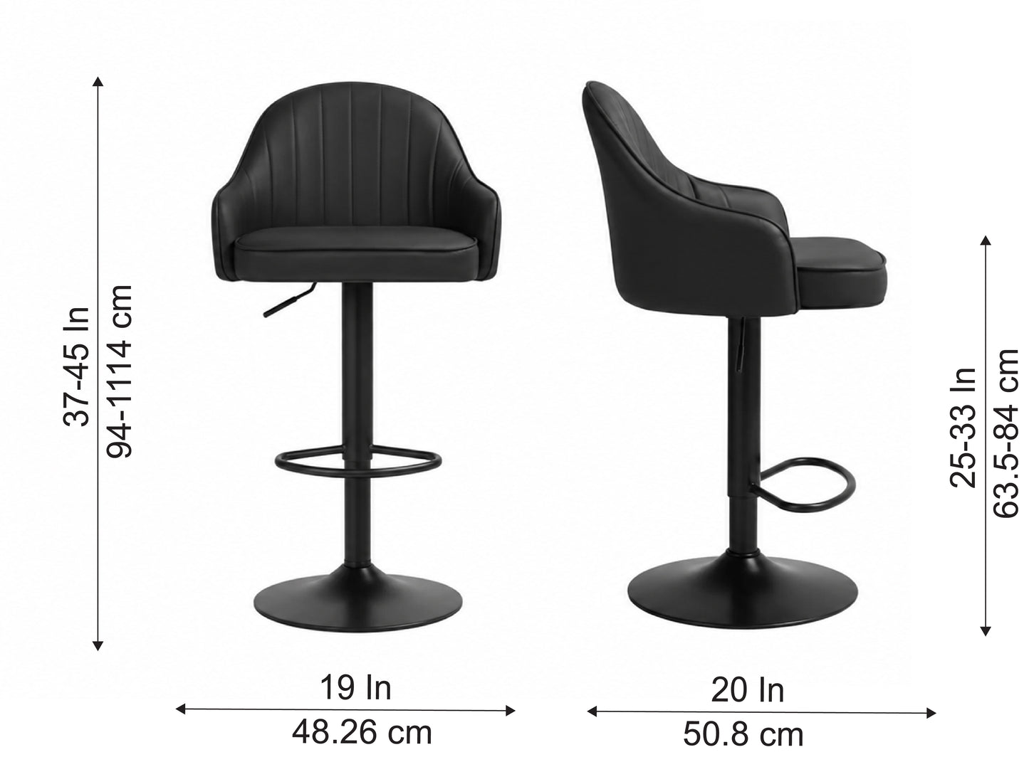 Kaelis Black Faux Leather Adjustable Swivel Bar Stool with Black Hydraulic Base