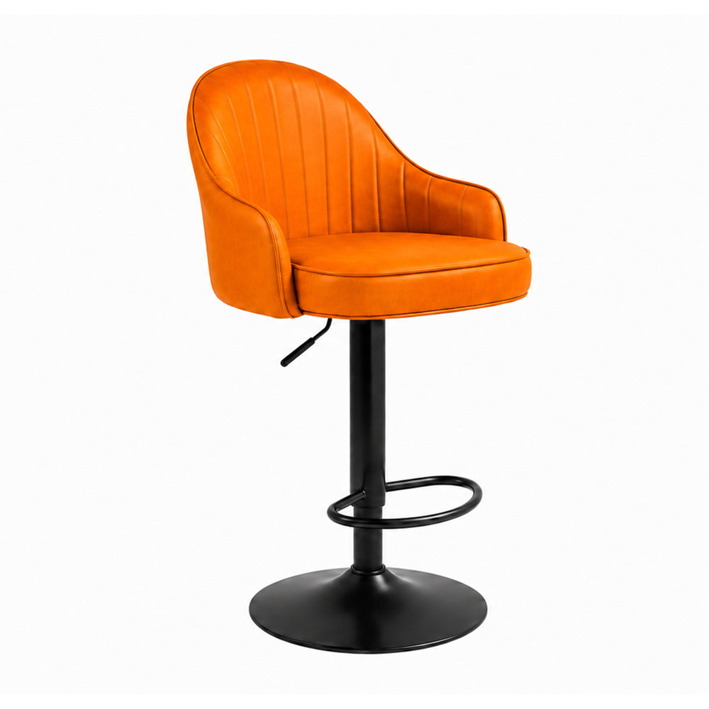 Kaelis Tan Faux Leather Adjustable Swivel Bar Stool with Black Hydraulic Base