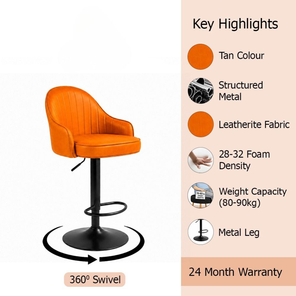 Kaelis Tan Faux Leather Adjustable Swivel Bar Stool with Black Hydraulic Base