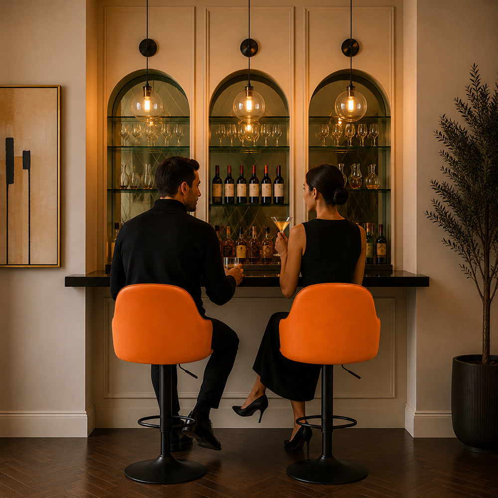 Kaelis Tan Faux Leather Adjustable Swivel Bar Stool with Black Hydraulic Base