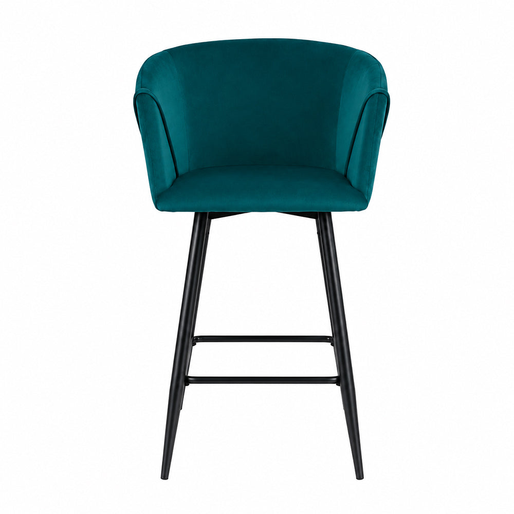 Zevron Teal Velvet Counter Height Bar Stool with Black Metal Legs