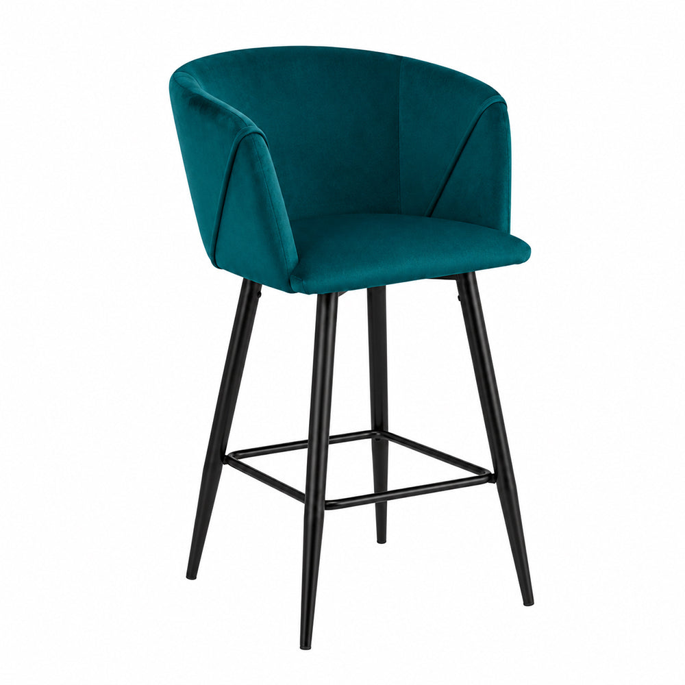 Zevron Teal Velvet Counter Height Bar Stool with Black Metal Legs