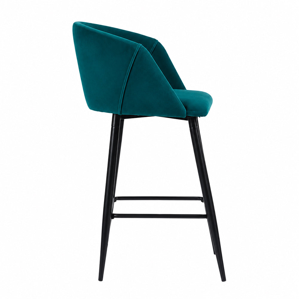 Zevron Teal Velvet Counter Height Bar Stool with Black Metal Legs