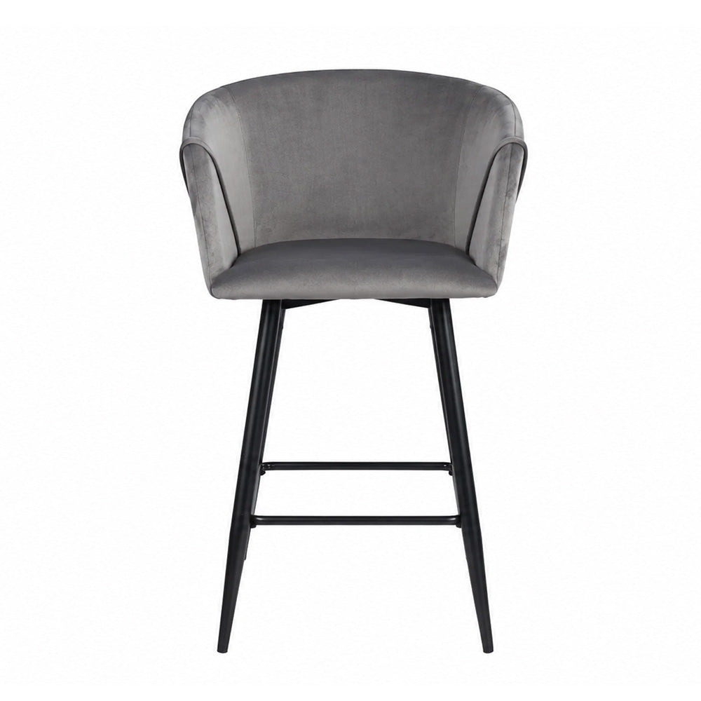 Zevron Grey Velvet Counter Height Bar Stool with Black Metal Legs