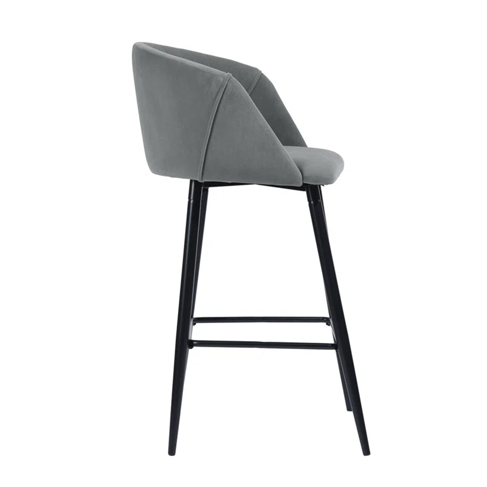 Zevron Grey Velvet Counter Height Bar Stool with Black Metal Legs