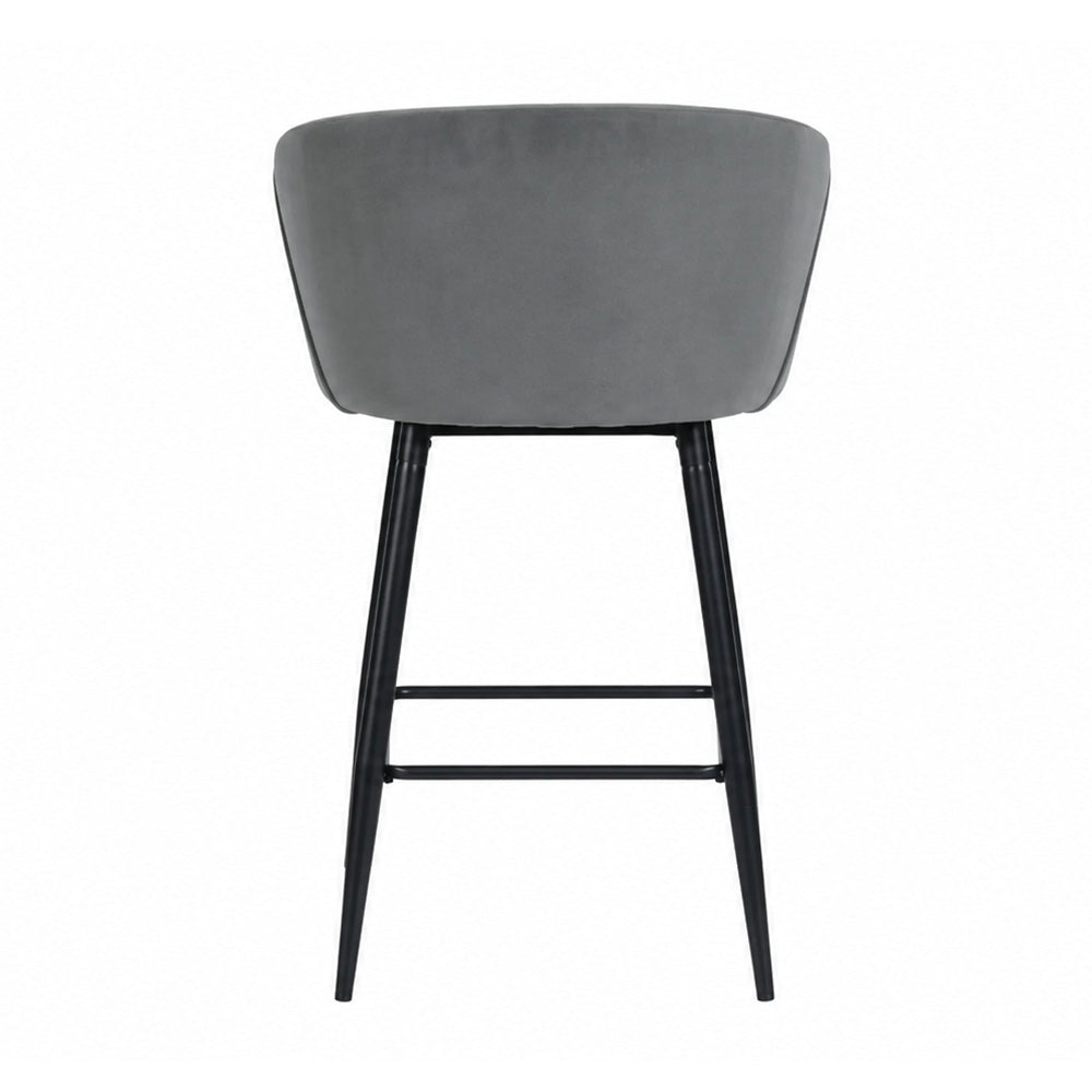 Zevron Grey Velvet Counter Height Bar Stool with Black Metal Legs