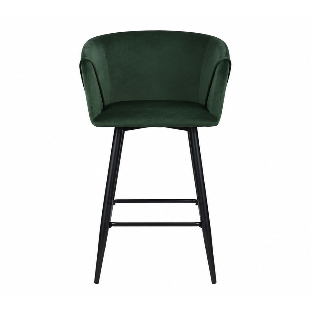 Zevron Green Velvet Counter Height Bar Stool with Black Metal Legs