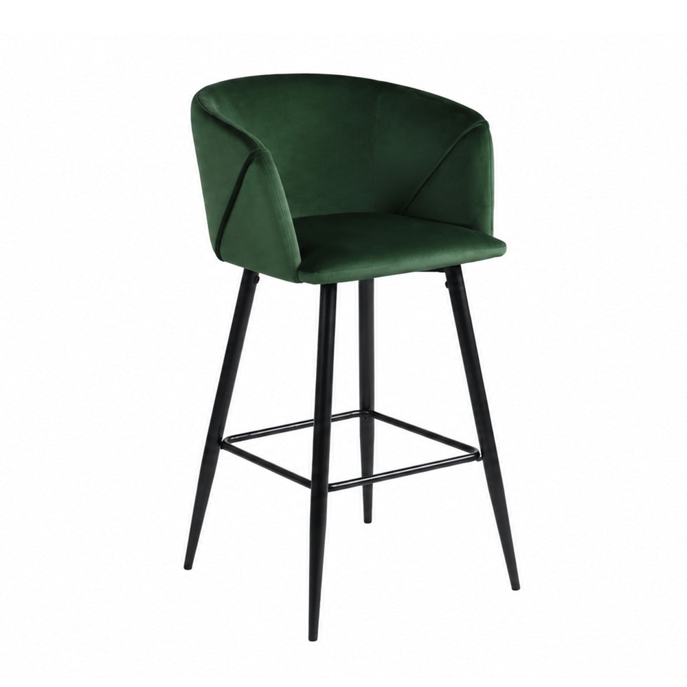 Zevron Green Velvet Counter Height Bar Stool with Black Metal Legs