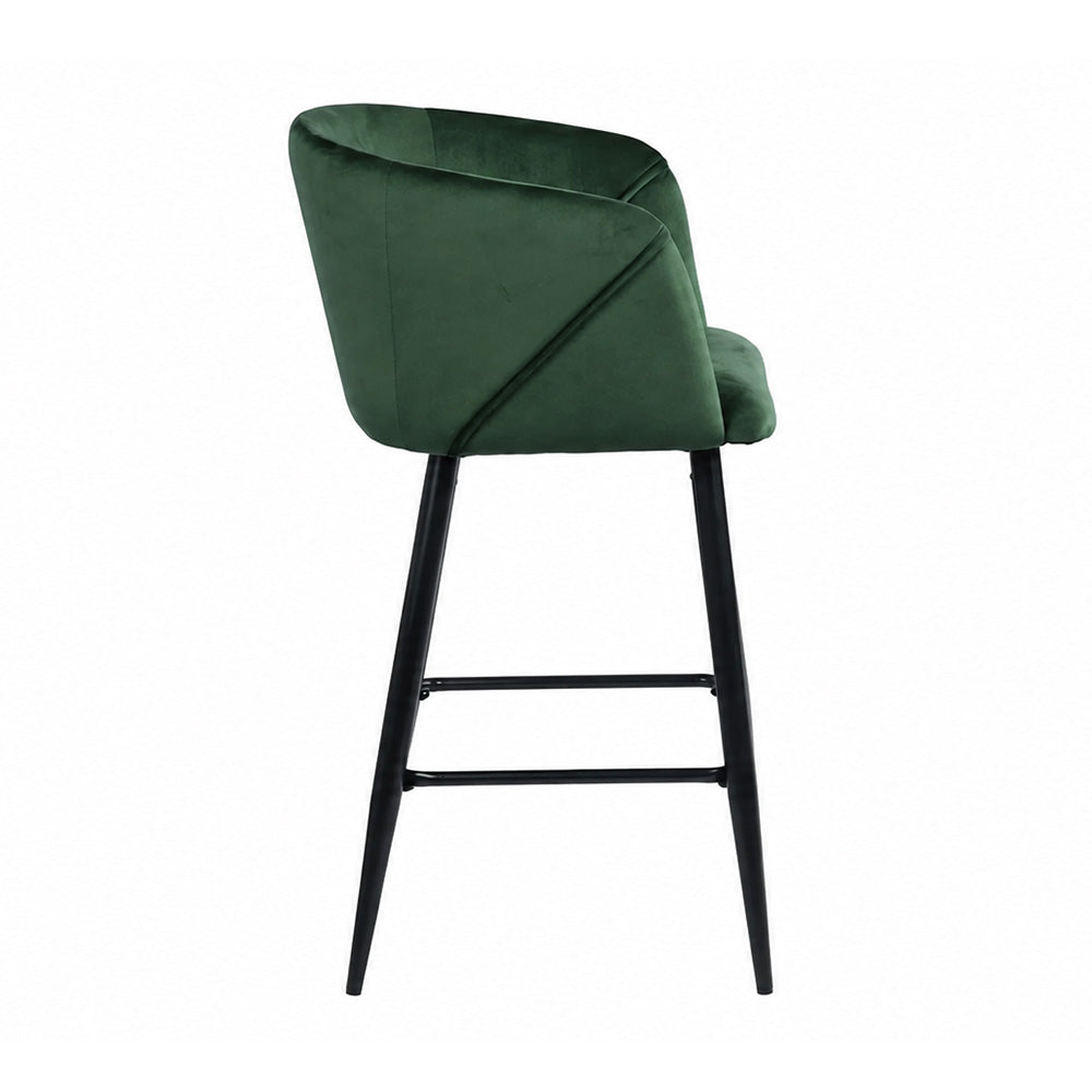 Zevron Green Velvet Counter Height Bar Stool with Black Metal Legs
