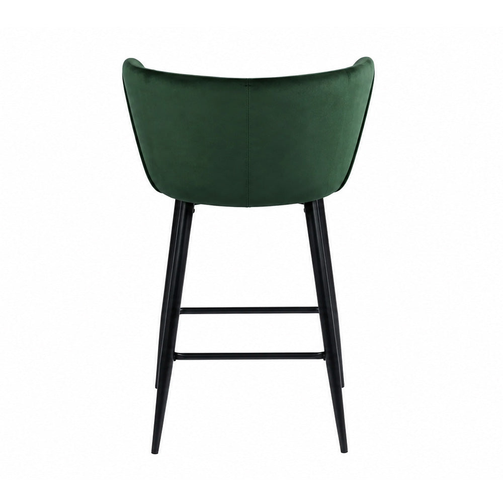 Zevron Green Velvet Counter Height Bar Stool with Black Metal Legs