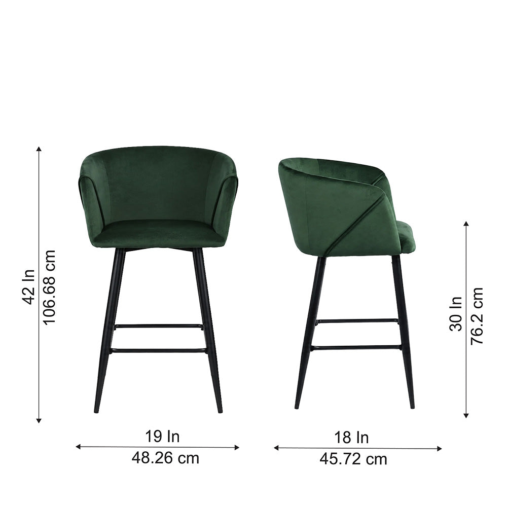 Zevron Green Velvet Counter Height Bar Stool with Black Metal Legs