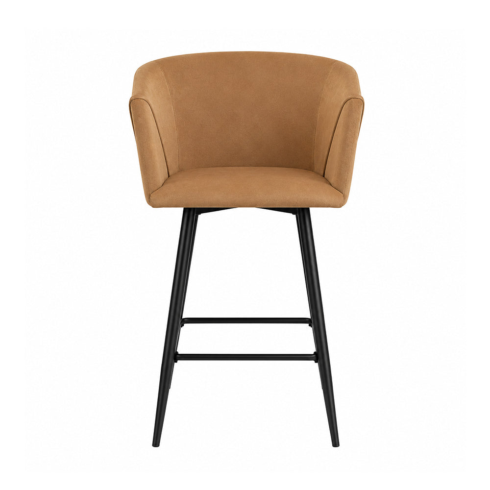 Zevron Brown Velvet Counter Height Bar Stool with Black Metal Legs